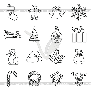 Christmas icons set, outlline style - vector image