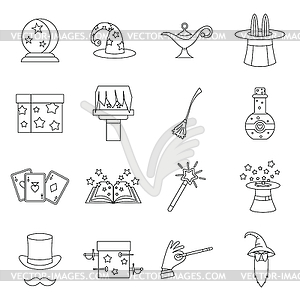 Magic icons set, outline style - vector image