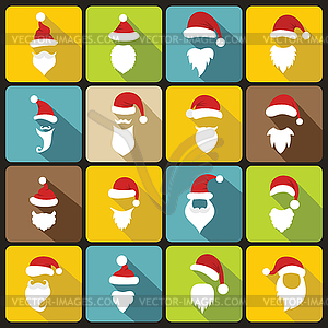 Santa hats, mustache and beards icons set - vector clip art