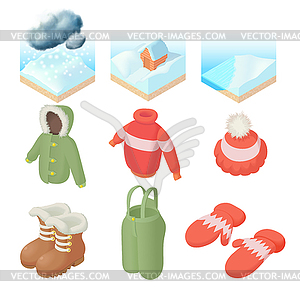 Winter icons set, cartoon style - vector EPS clipart