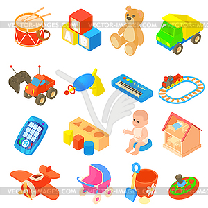 Childrens toys icons set, flat style - vector image