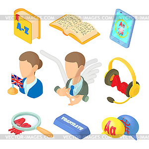 Learning foreign languages icons set cartoon style - vector clipart