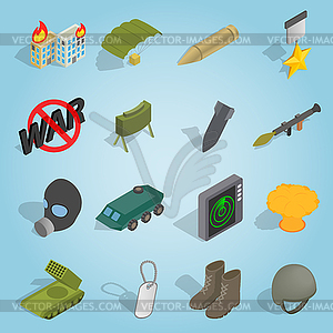 Military set icons, isometric 3d style - vector image