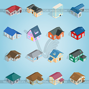 Town house cottage set icons, isometric 3d style - vector clipart