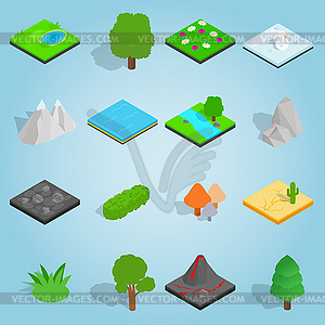 Landscape set icons, isometric 3d style - vector EPS clipart