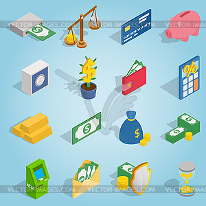 Bank set icons, isometric 3d style - vector image