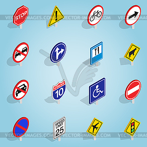 Road sign set icons, isometric 3d style - vector clipart