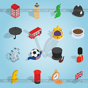 Britain set icons, isometric 3d style - vector clipart