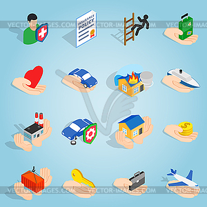 Insurance set icons, isometric 3d style - vector clipart