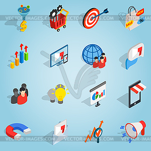 Marketing set icons, isometric 3d style - vector clip art