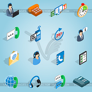 Call center set icons, isometric 3d style - vector clipart