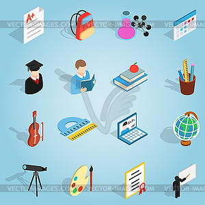 Education set icons, isometric 3d style - vector clipart