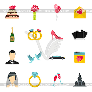 Набор свадебных иконок, плоский стиль - векторный клипарт Royalty-Free