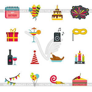 Happy Birthday icons set,flat style - vector clip art