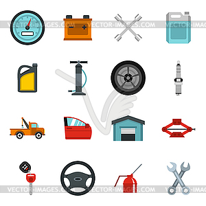 Car maintenance and repair icons set, flat style - vector clip art