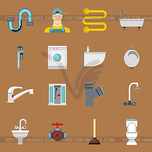 Plumbing icons set in flat style - vector image