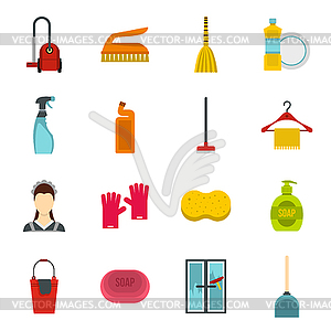 House cleaning icons set, flat style - vector image