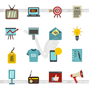 Advertisement icons set, flat style - vector image