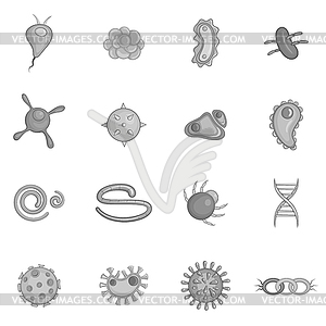 Virus icons set in monochrome style - vector clipart