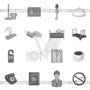 Hotel icons set in black monochrome style - vector clipart