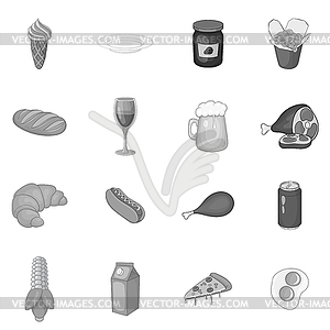 Food icons set, black monochrome style - vector clip art