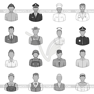 Professions icons set, black monochrome style - vector image