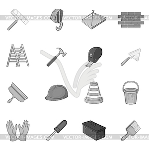 Working tools icons set, black monochrome style - vector image