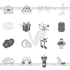 Wedding icons set, cartoon style - vector clipart