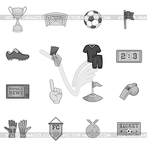 Soccer icons set, black monochrome style - vector clipart