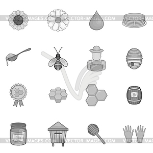 Apiary icons set, black monochrome style - vector image