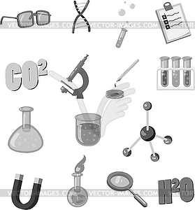 Physics icons set, black monochrome style - vector image
