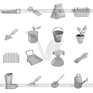 Gardening icons set, black monochrome style - vector clip art