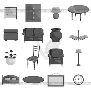 Furniture icons set, black monochrome style - vector image