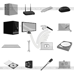 Computer hardware and technology icons set - vector image