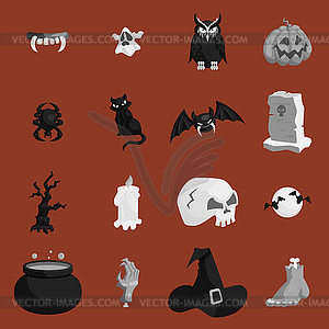 Halloween icons set, black monochrome style - vector clipart