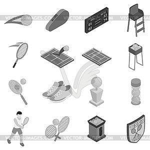 Tennis icons set, black monochrome style - vector clip art
