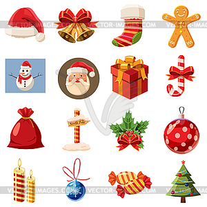 Christmas icons set, isometric 3d style - vector image