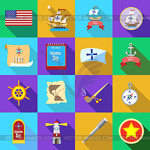 Columbus Day icons set, flatstyle - stock vector clipart