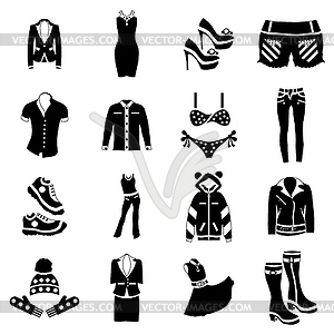 Woman clothes icons set, simple style - vector clipart