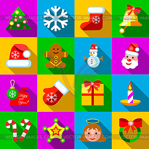 Christmas icons set, flat style - vector clip art