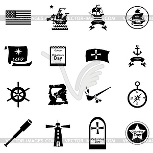 Columbus Day icons set, cartoon style - vector image