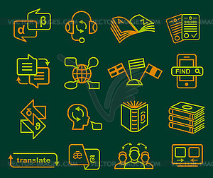 Набор иконок профессии переводчика, стиль контура - клипарт в формате EPS