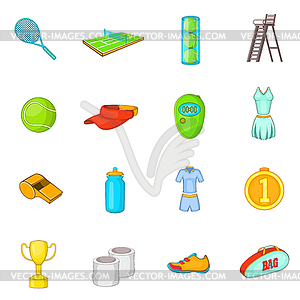 Tennis icons set, cartoon style - vector image