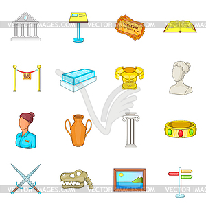 Museum icons set, cartoon style - vector image