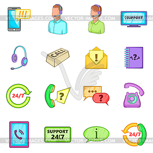 Call center icons set, cartoon style - vector image
