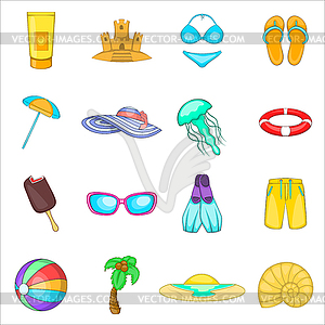 Sea tour icons set, cartoon style - vector clip art