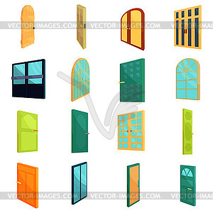 Doors icons set, cartoon style - vector image