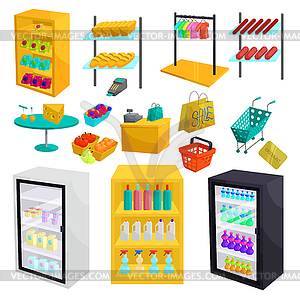 Supermarket icons set, cartoon style - vector image