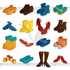 Shoes icons set, cartoon style - vector EPS clipart