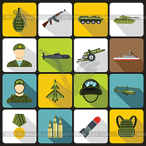 War icons set in flat style - stock vector clipart